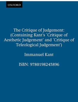 Critique of Judgement: (Containing Kant's `Critique of Aesthetic, The