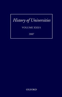 History of Universities, Volume, XXII/1: 2007