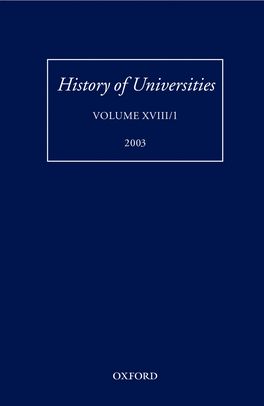 History of Universities, Volume XVIII/I: 2003