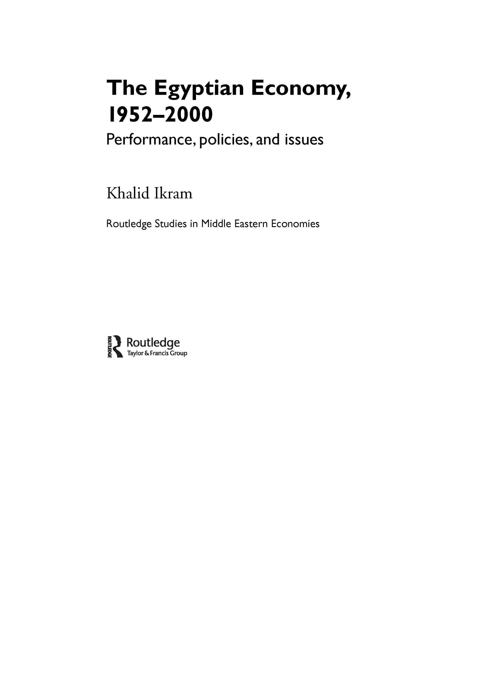 Egyptian Economy, 1952-2000