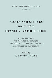Essays and Studies Presented to Stanley Arthur Cook