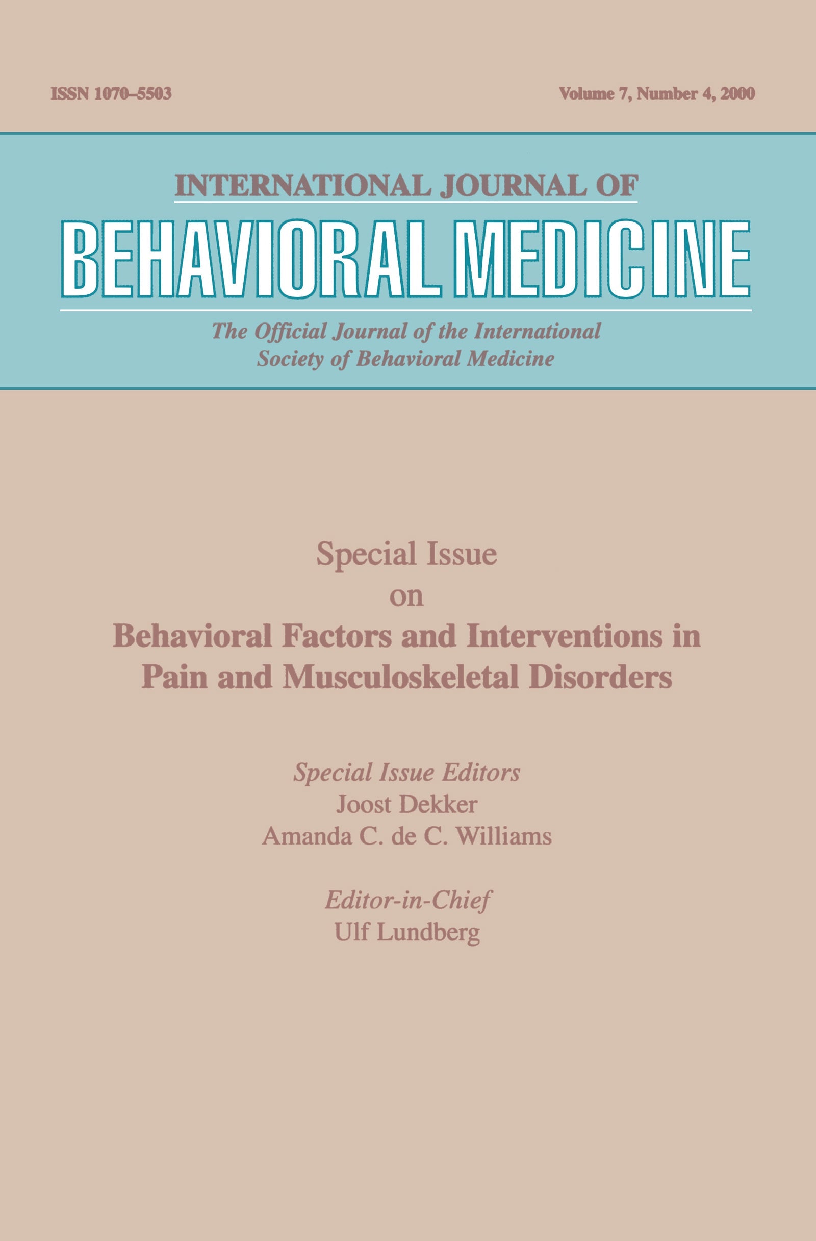 Behavioral Factors and Interventions in Pain and Musculoskeletal Disorders