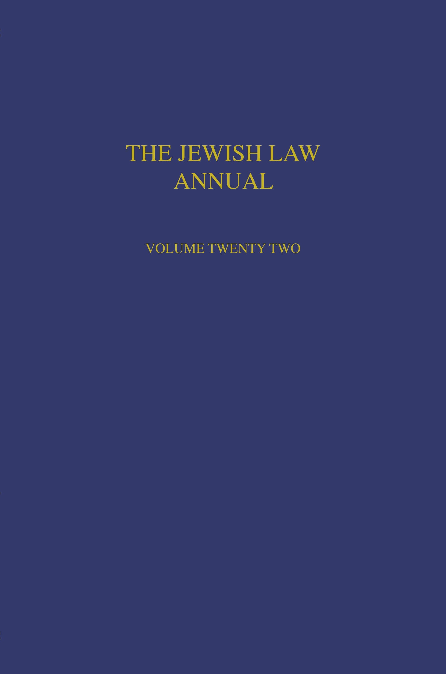 Jewish Law Annual Volume 22
