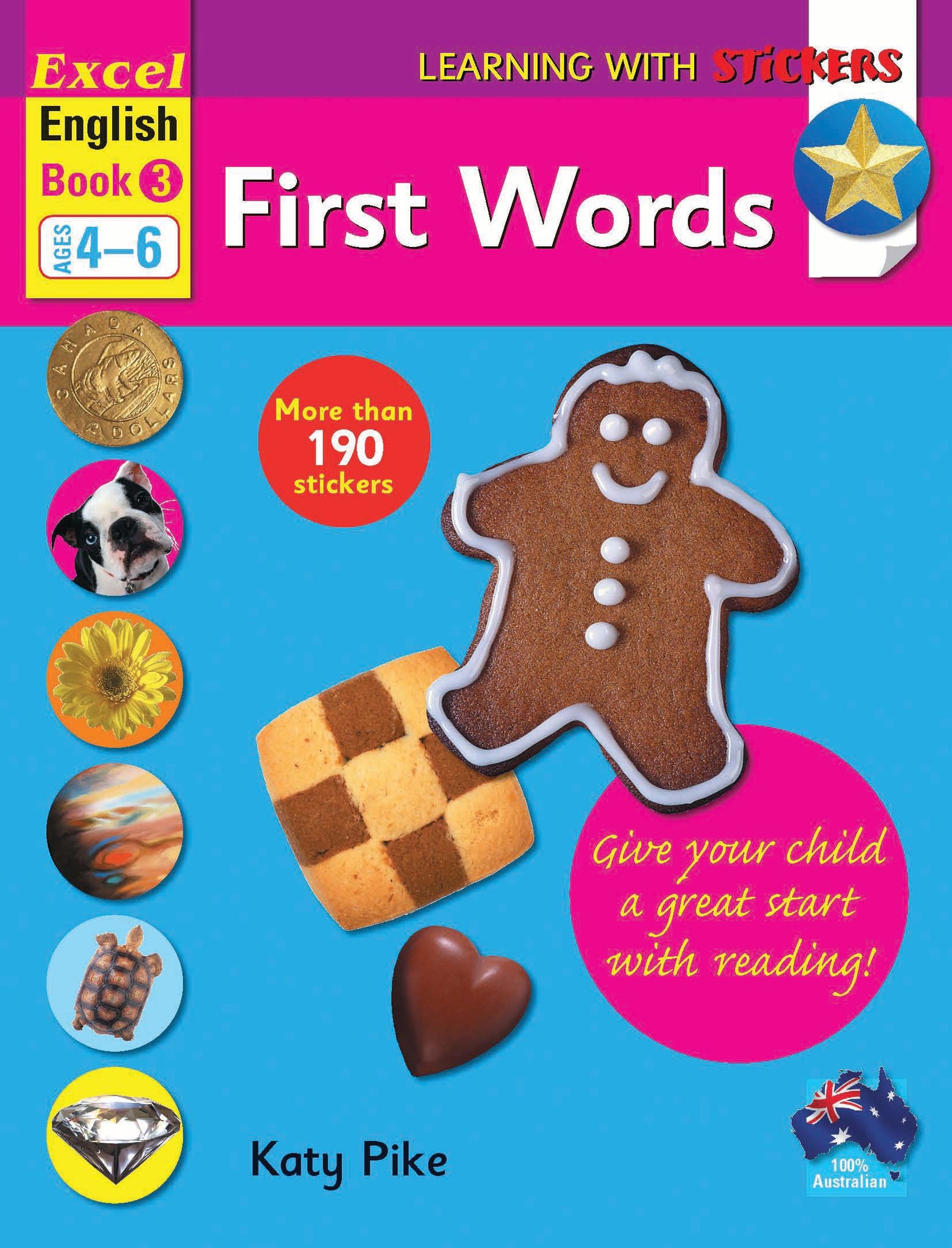 Excel Learning with Stickers English Book 3 School Skills-First Words, Short Vowels and Blending Ages 4-6