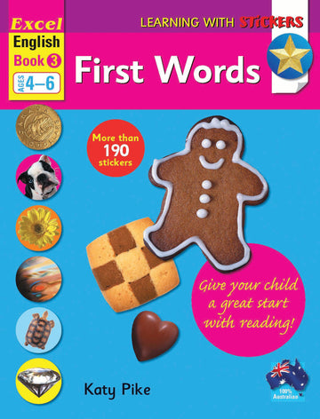 Excel Learning with Stickers English Book 3 School Skills-First Words, Short Vowels and Blending Ages 4-6