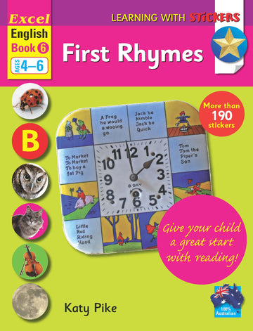 Excel Learning with Stickers English Book 6 School Skills-Rhymes, Words, Comprehension Ages 4-6