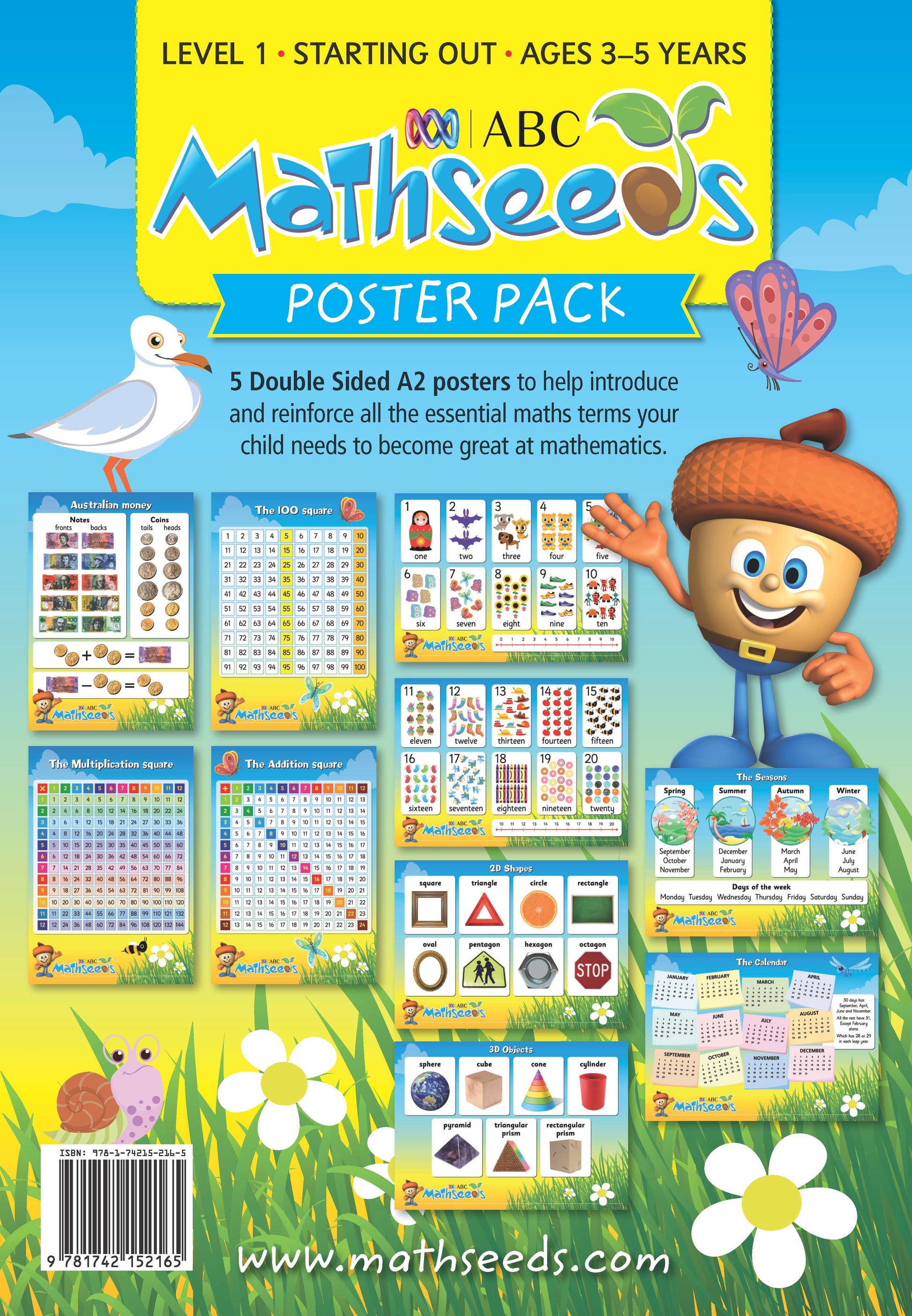 ABC Mathseeds Posters (5 x double sided A2 shrink-wrapped) Ages 3-5 Book Land AU